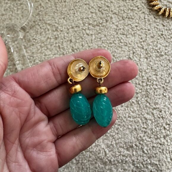 Chic GIVENCHY Etruscan Faux Jade Statement Earrings - Picture 2 of 2